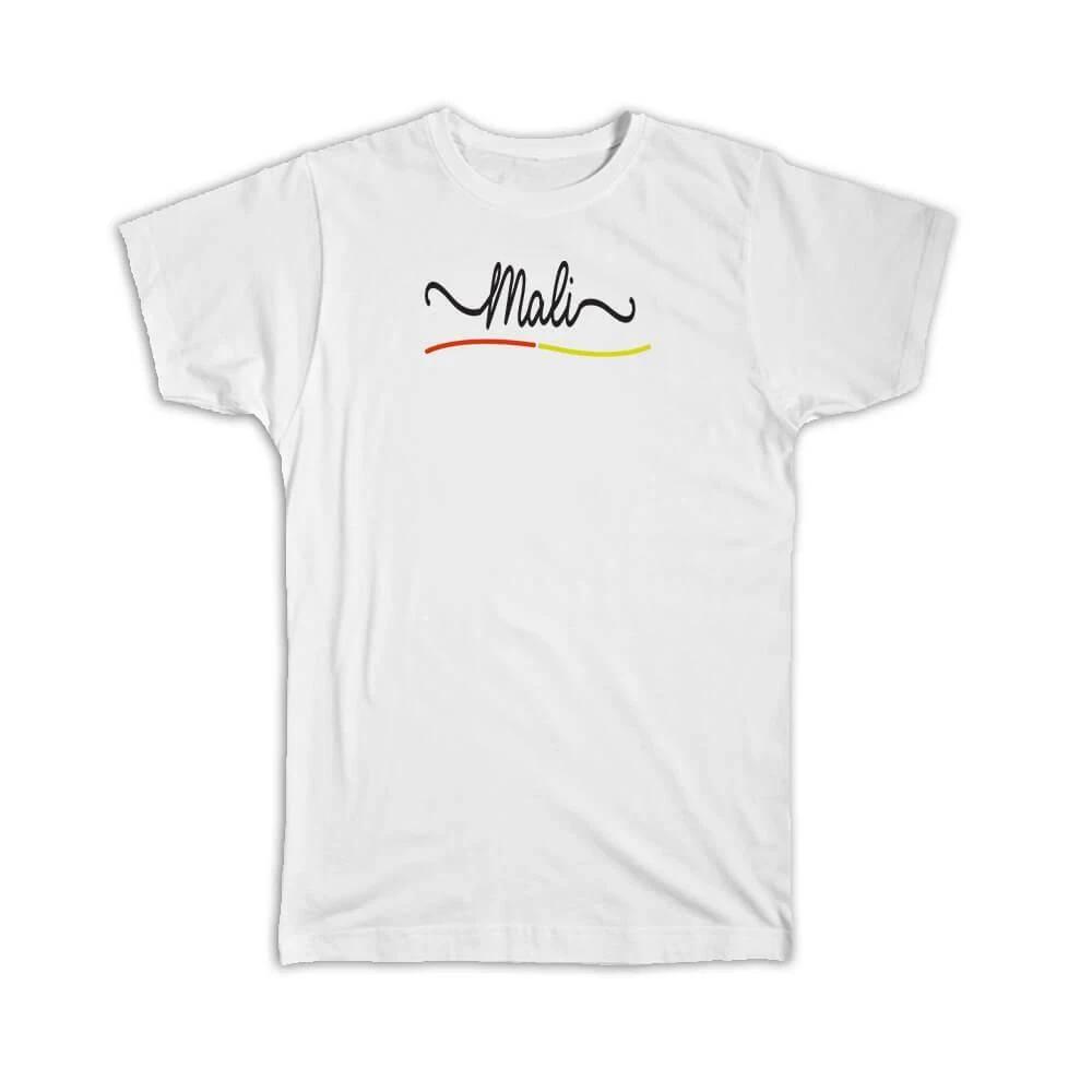 Gift T-Shirt : Mali Flag Colors Malian Travel Expat Country Minimalist Lettering M