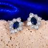 Vintage Blue Stud Earrings for Women Chic Design Noble Lady's Ear Accessories Retro Party Nice Anniversary Gift Jewelry