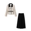 French Light Luxury Sequin Tweed Jacket + Pleated Midi Skirt Set