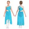 Girls Lyrical Dance Dress - Shiny Rhinestones One Shoulder Sleeveless Cutout with High-Low Flowy Mesh Skirt