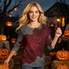 Halloween Shirt for Women 3/4 Sleeve Tunic Top Funny Splatter Pattern Casual Loose Holiday Graphic Blouse