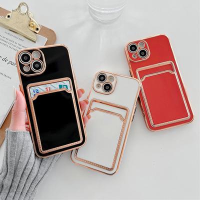 Bolsa para Cartão com Banhos de Ouro de Luxo Capa para Celular Para iPhone 13 12 11 Pro Max XR XS Max X 7 8 Plus Carteira Capa de Silicone Macio à Prova de Choque