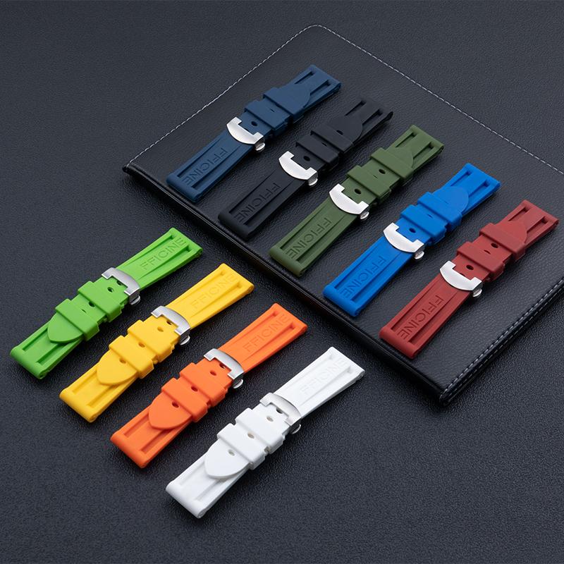 24mm Soft Top Quality Colorful Rubber Watchband For Panerai Strap Black Green Blue Red Band Butterfly Buckle Sport Waterproof