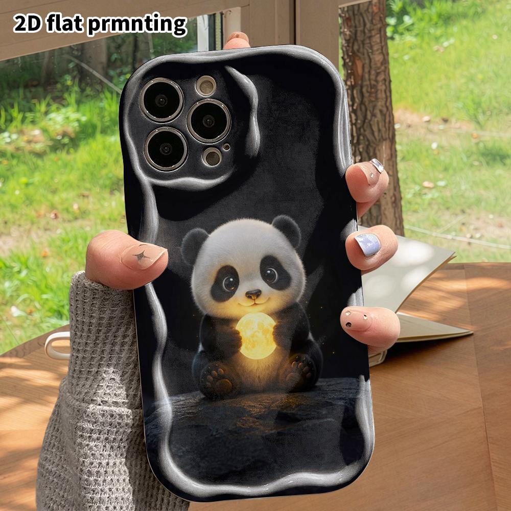 Phone Case: 2D flat, suitable for iPhone 18 17 16 15 14 13 12Pro protective case, little panda hugging the moon, perfect holiday gift for Christmas an