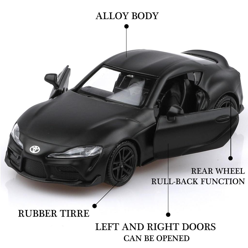 TOKAXI Měřítko 1/36 2020 Toyota Supra Model autíčka z litého kovu, Autíčko se zpětným natahováním, Dárek pro kluky a holky (Černá)