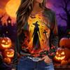 Women's Halloween Printed Long Sleeve Round Neck T-Shirt