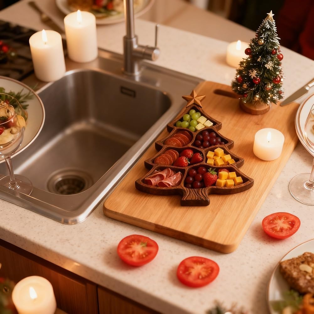 Christmas Tree Charcuterie Board Smooth Wooden Holiday Serving Platter Festive Serving Tray Aesthetic Holiday Appetizer Board