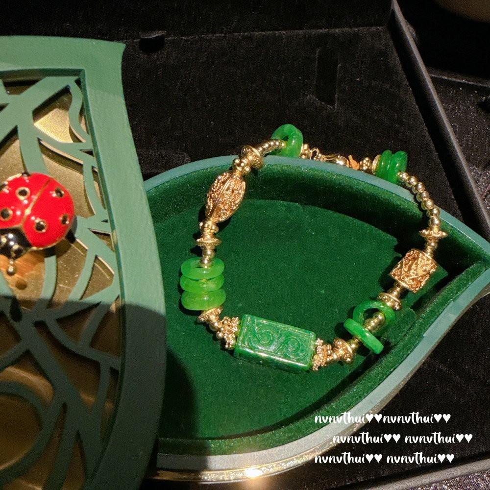 

Jewelry, Jadeite Spicy Green Engraved Rich Armor Party Entangled Bracelet, New Chinese Style, Agarwood Lucky Bead Safety Buckle Necklace