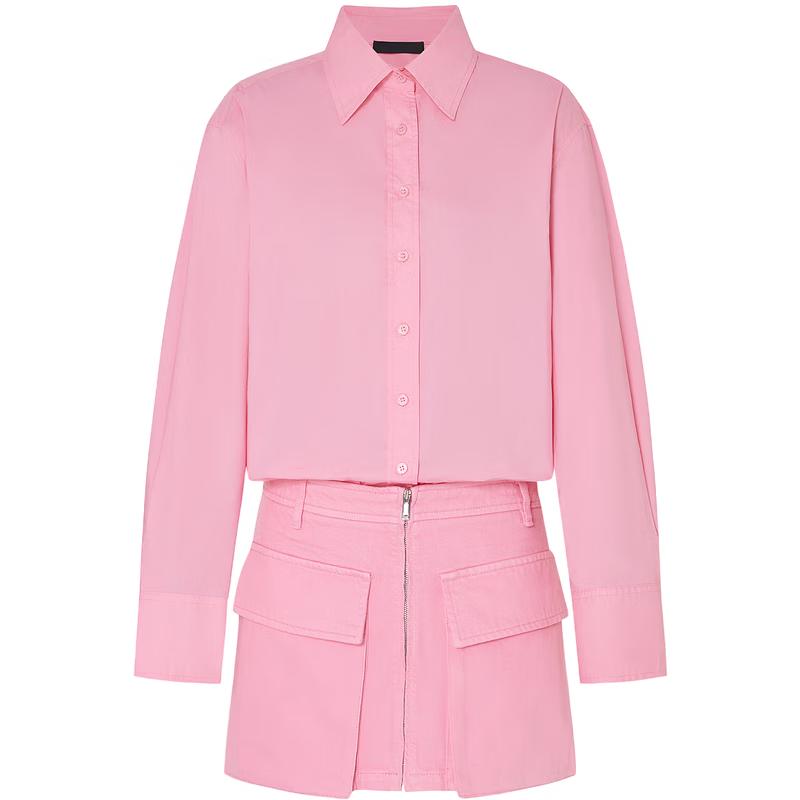 

MO&Co. 2024 Summer Low-Waist Cotton Denim Patchwork Shirt Dress L