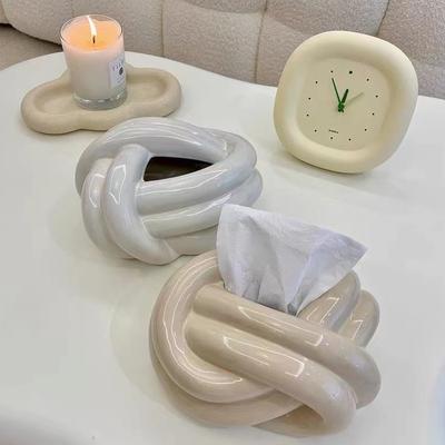 Cutie de șervețele de uz casnic, nod distractiv din ceramică, măsuță de cafea, modernă, abstractă, de birou, culoare cremă, cutie decorativă nordică pentru șervețele