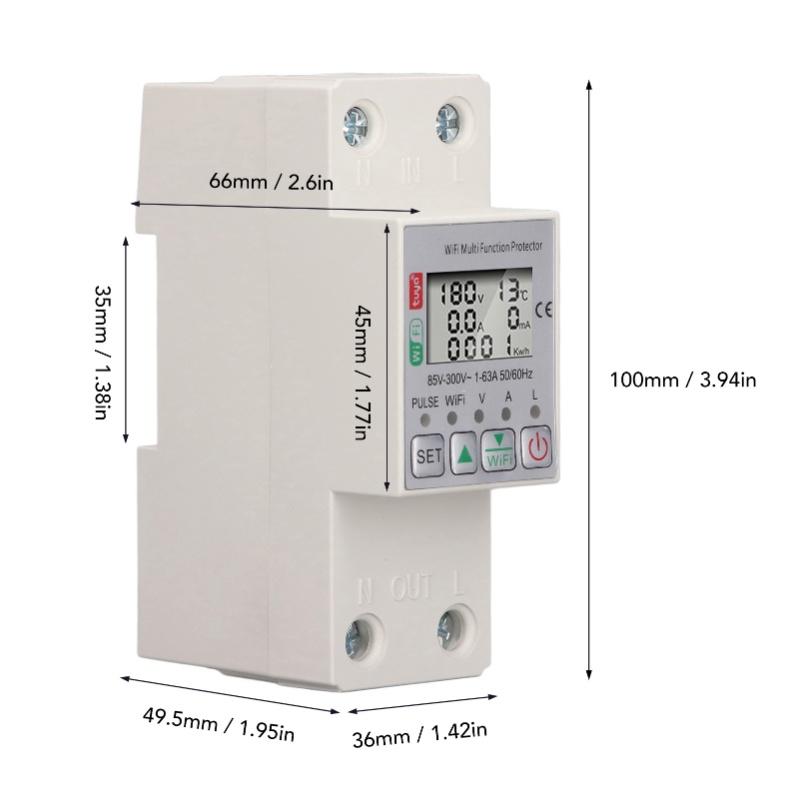 WiFi Smart Power Meter Switch For Tuya Energy Circuit Breaker Multi Function Protector With Metering AC85-300V 63A