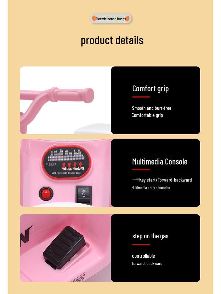 Large Electric Ride-On Beach Car for Kids – Four-Wheel Motorcycle Style, Self-Driving Toy