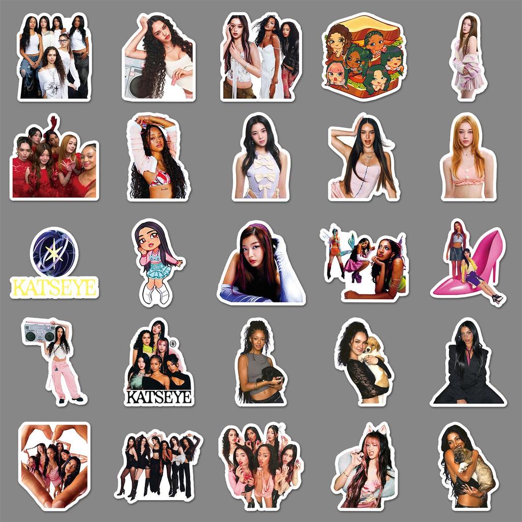 KATSEYE Girl Group Waterproof Stickers (50 Sheets) – Star Idol Merch for DIY Decoration, Thermos, Laptop, and Phone.