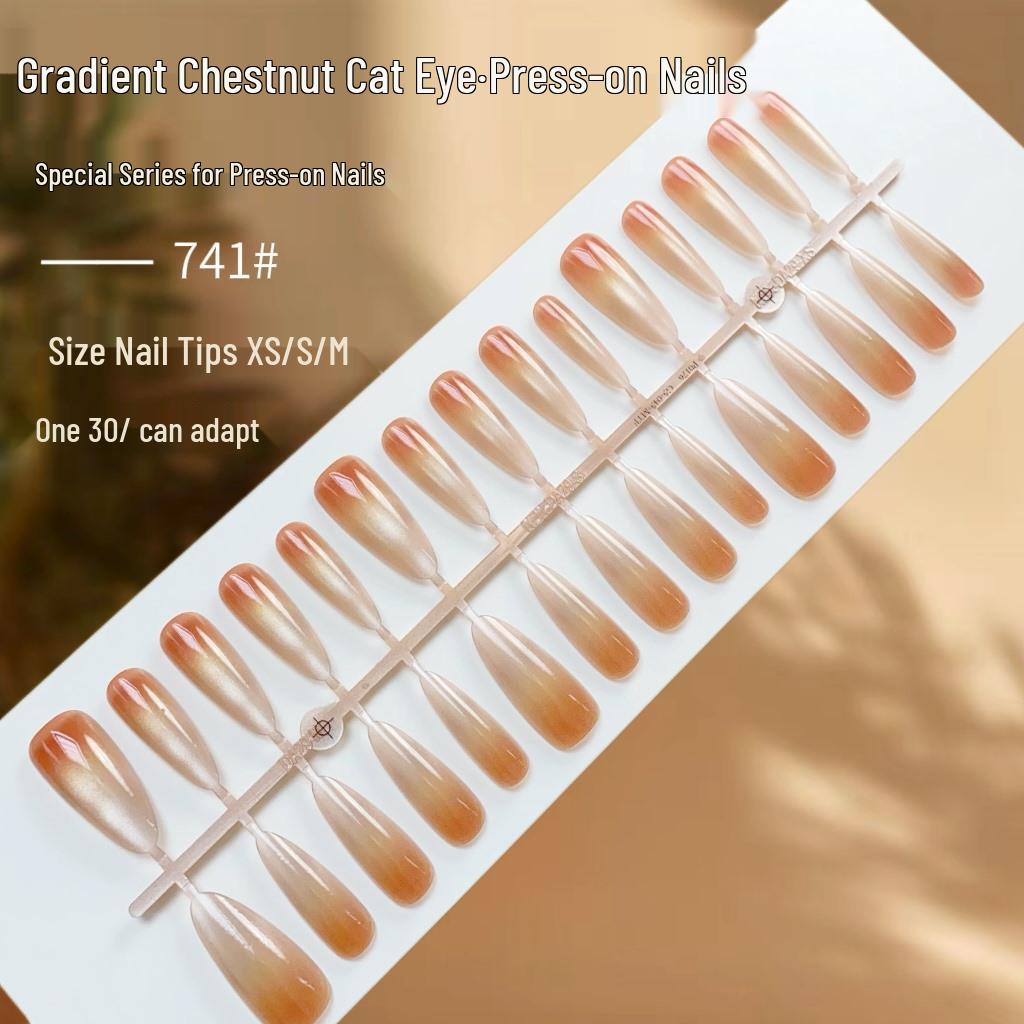 

Exquisite Gradient Chestnut Cat Eye Nails: Chic Whitening False Nails Set
