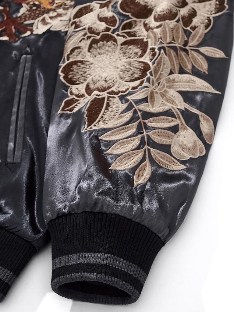 Huaxia Junpin Embroidered Dragon Tiger Baseball Jacket - Heavy Duty Chinese Style Outerwear, S108