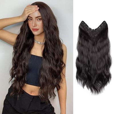 Dlouhé vlasy z jednoho kusu dlouhé kudrnaté vlasy Prodlužování vlasů ve tvaru V neviditelné nadýchané mírně kudrnaté simulující vlasy