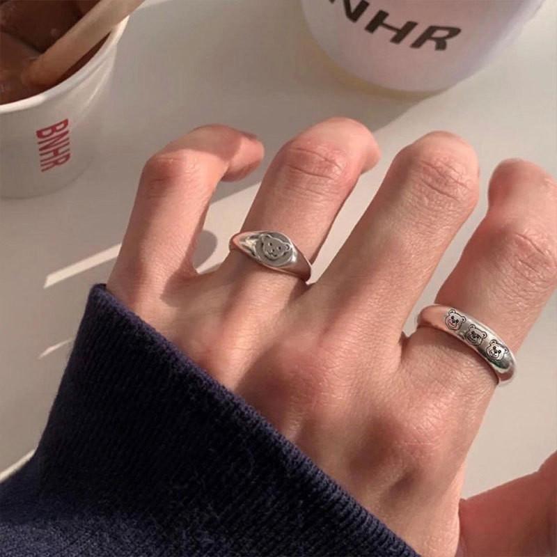 Retro Cute Eyecatching Bear Ring In Adjustable 925 Sterling Silver For Statement Fashion