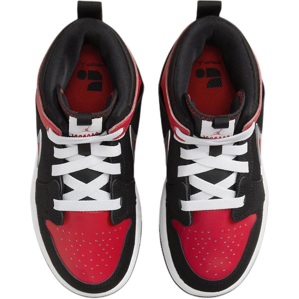 Air Jordan 1 Mid RM EasyOn PS Bred Kids Sneakers Black White University-Red FQ1282-006