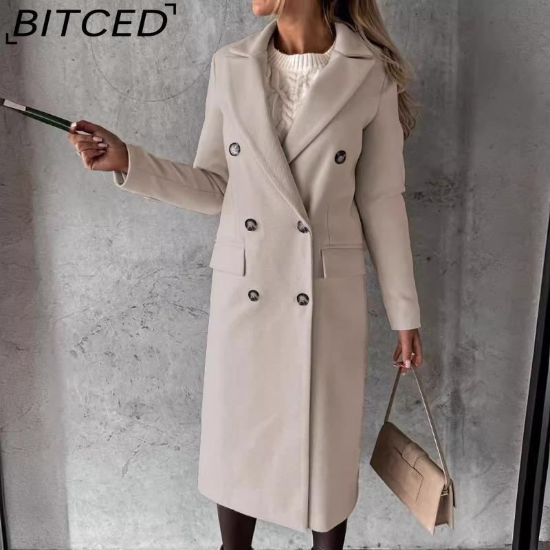 BITCED Women's Vintage Casual Lattice Print Autumn Winter Long Sleeve POLO Neck Jackets & Coats