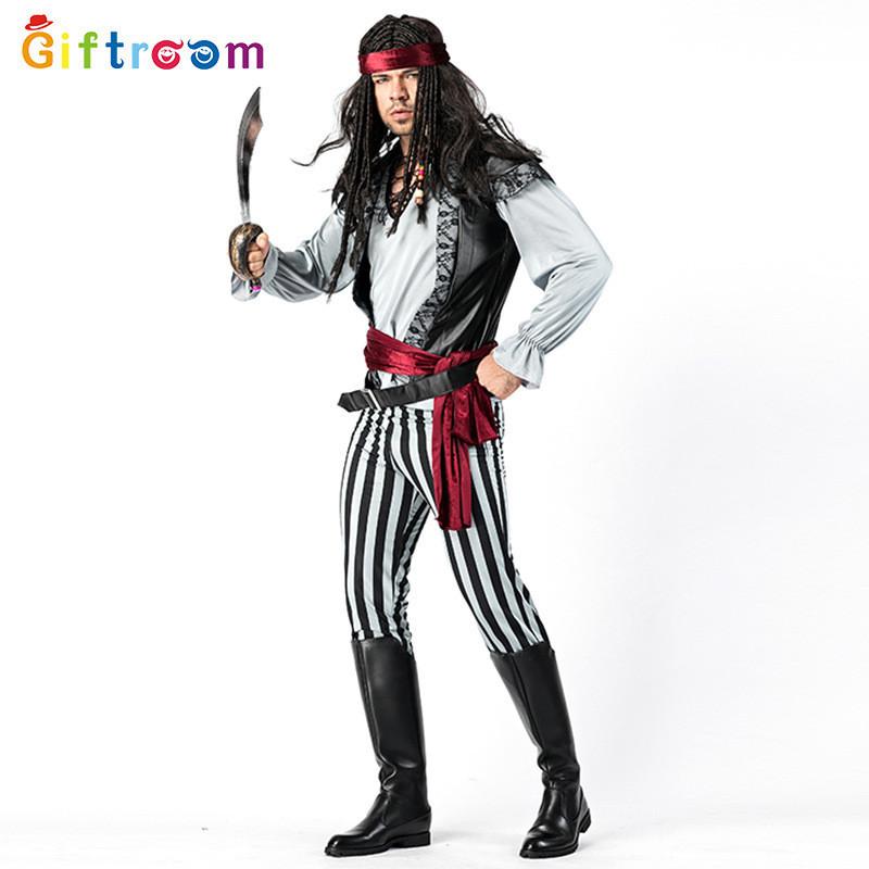 Fashionable Fabric Polyester Black And White Pirate Costume For Men Great For Halloween And Events