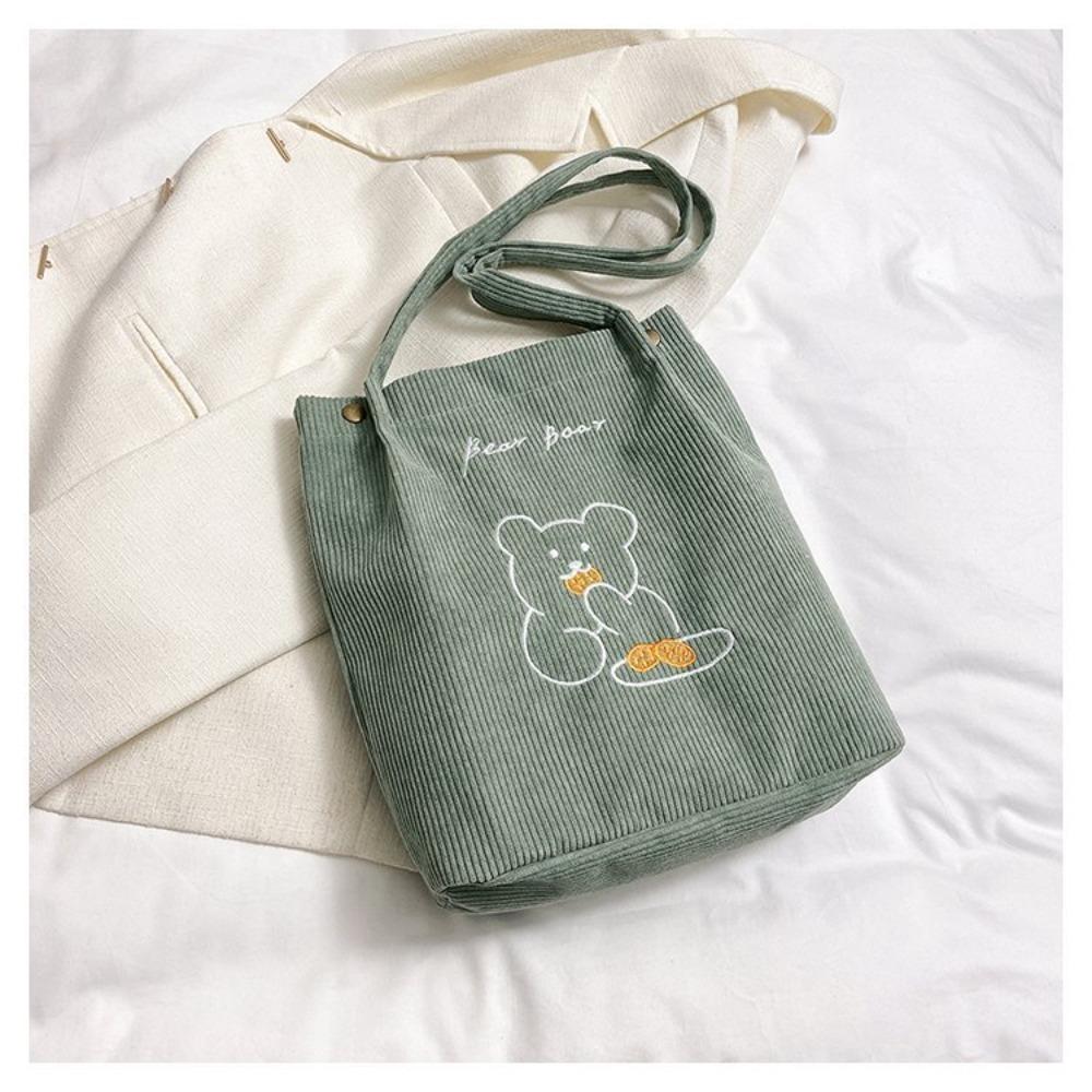 Damen Cord-Umhängetasche mit großem Fassungsvermögen, Bär, lässige Damen-Handtasche, wiederverwendbare Einkaufstasche aus Baumwolle mit großem Fassungsvermögen, Strandtaschen