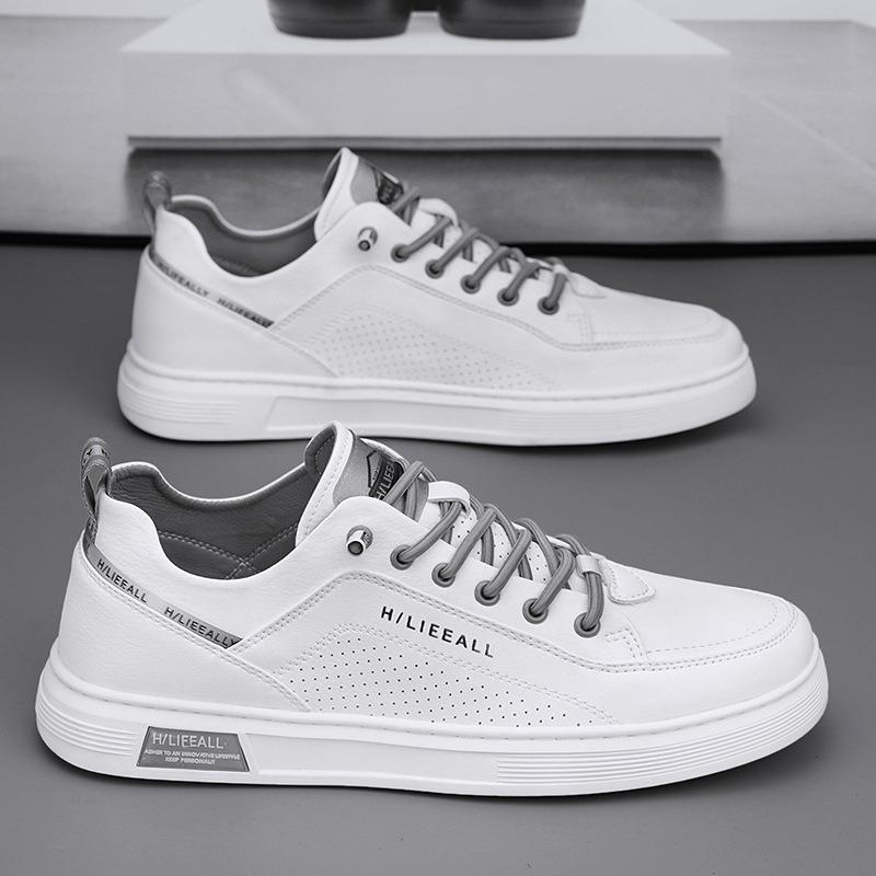 Men's shoes new spring breathable one-pedal little white leather shoes trendy versatile men's sports non-slip flat shoes