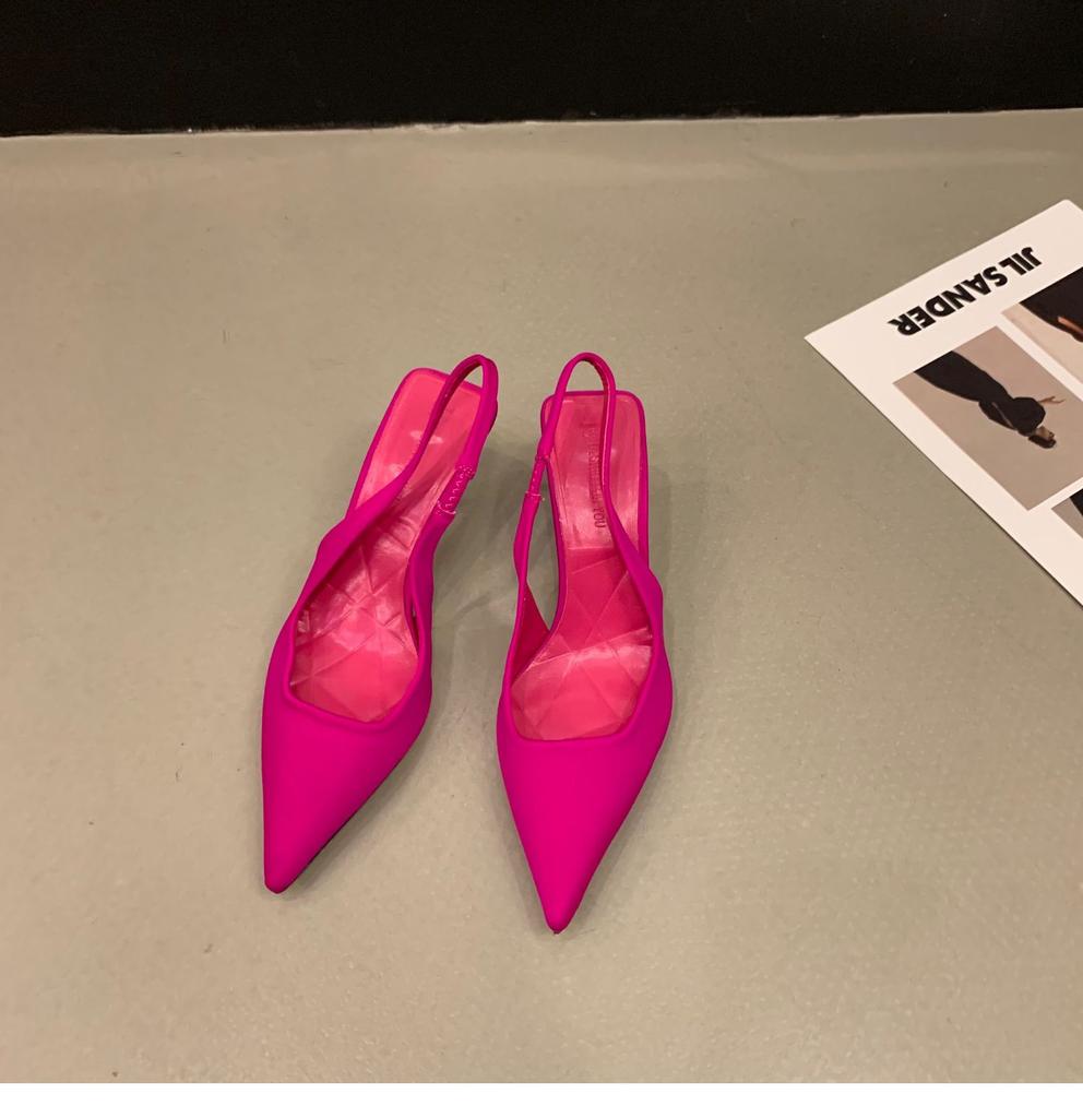 Dam Sommarskor 2024 Nya Mode Spetsig Tå Stilettklack Medellång Klack Höga Klackar Dam Sandaler Med Tom Tå Gröna Damskor