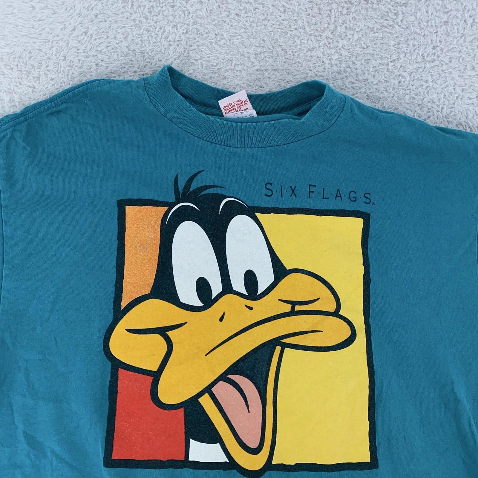 Vintage 1991 Daffy Duck Six Flags Shirt Mens Large Looney Tunes Cartoon 90s Tee S