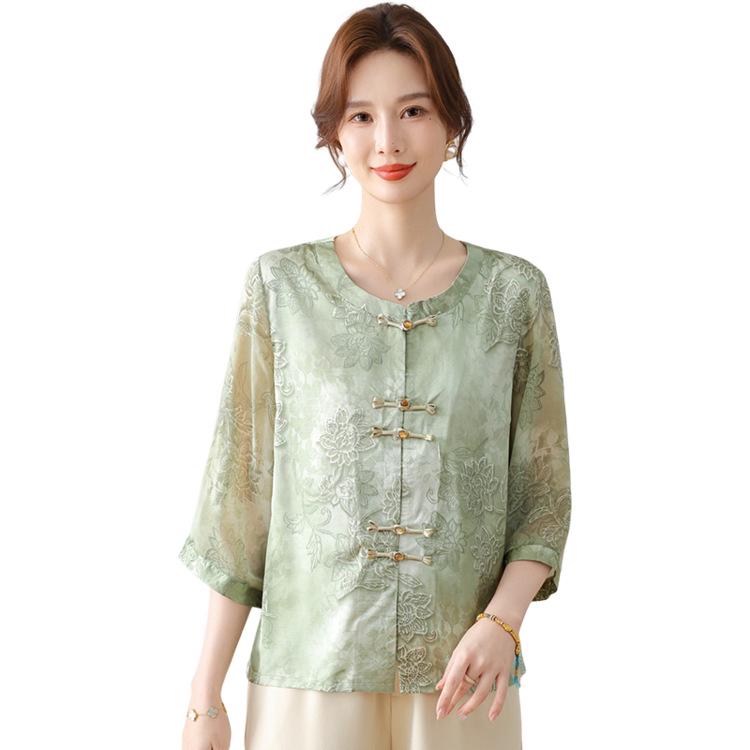 Stylish Seven-Sleeve Shirt for Middle-Aged & Elderly Women - Age-Defying Spring/Summer Fashion