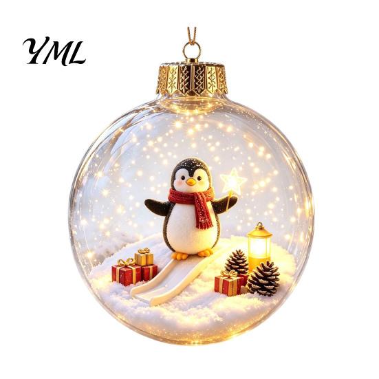 Warm LED Holiday Displays Glowing Christmas Ball Ornaments, 3D Lighted Acrylic Hanging Miniature Scene Ornaments Balls for Tree Mantel Window,