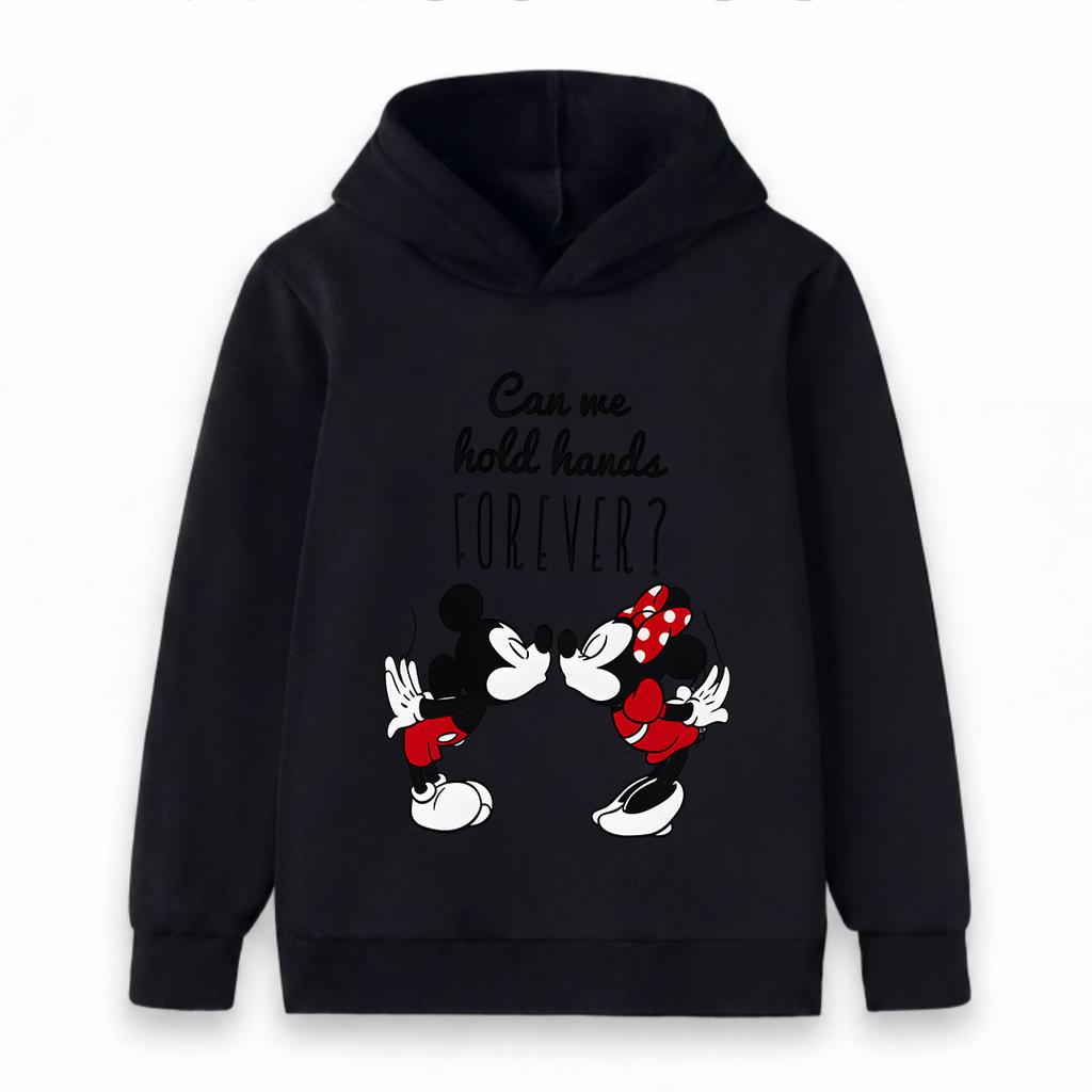 Dzieci Chłopcy Dziewczynki Bluza z Kapturem Słodka Para Kreskówkowy Nadruk Myszki Casual Czy Możesz Trzymać Mnie za Ręce Na Zawsze Grafika z Napisem Długi Rękaw Ciepła Bluza z Kapturem f