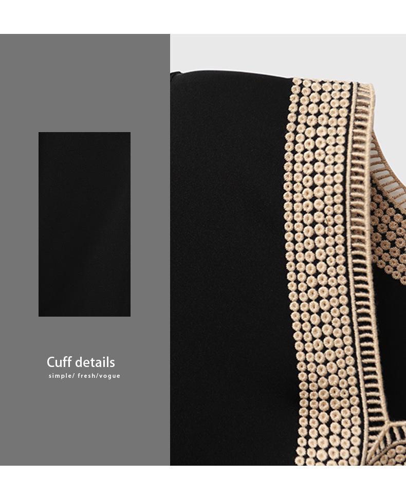 Top de Seda Negro con Cuello en V Adelgazante con Bordado Hueco - Ropa de Moda para Mujer