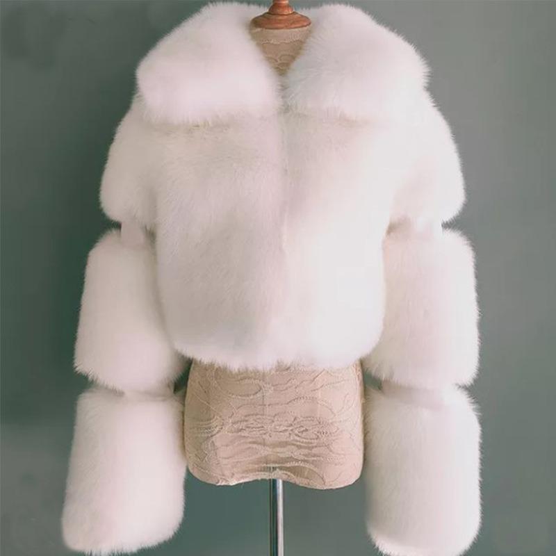 Winter New Women's Short Imitation Coat Lapel Warm Fashion Artificial Fox Fur Coat