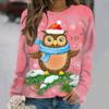 Cartoon Owl Pattern Cotton T-Shirt For Women Christmas Style Long Sleeve Tops Autumn O Neck Oversized Pullover Harajuku Sweater