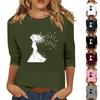 3/4 Sleeve Tops For Women T-Shirt Casual  Print Tops T Shirt Round Neck Pullover Blouse