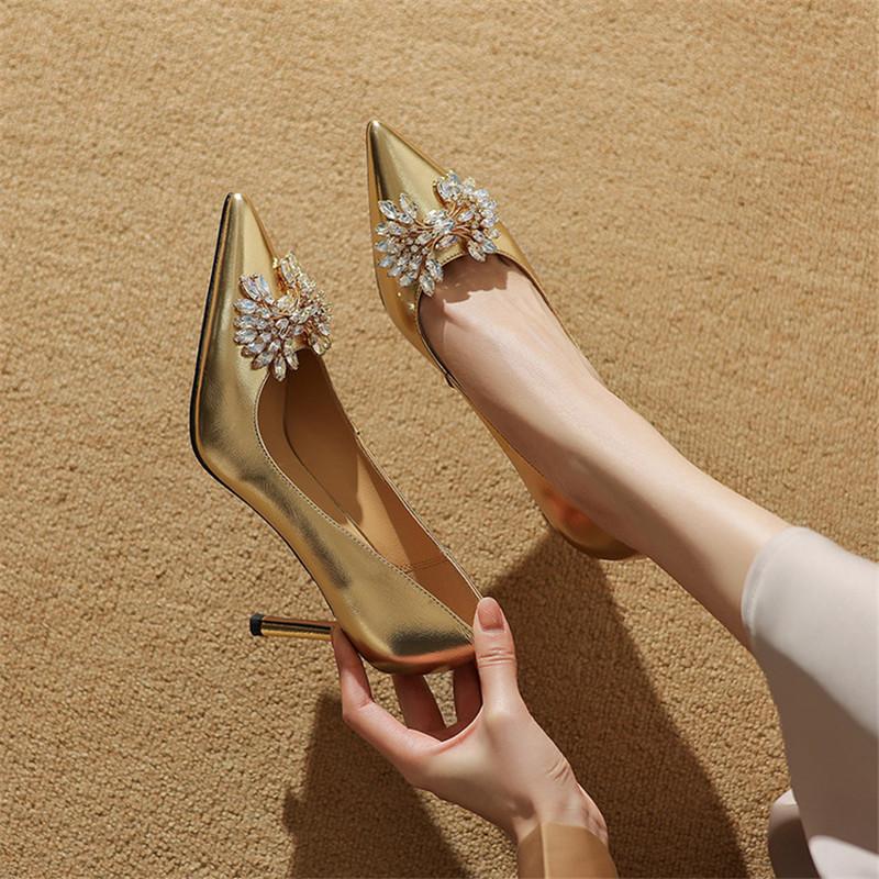 Fashion 2025 Spring/summer Pointed Toe Genuine Leather Shoes for Women Fashion High Heels Women Pumps Stiletto Handmade Women's Shoes