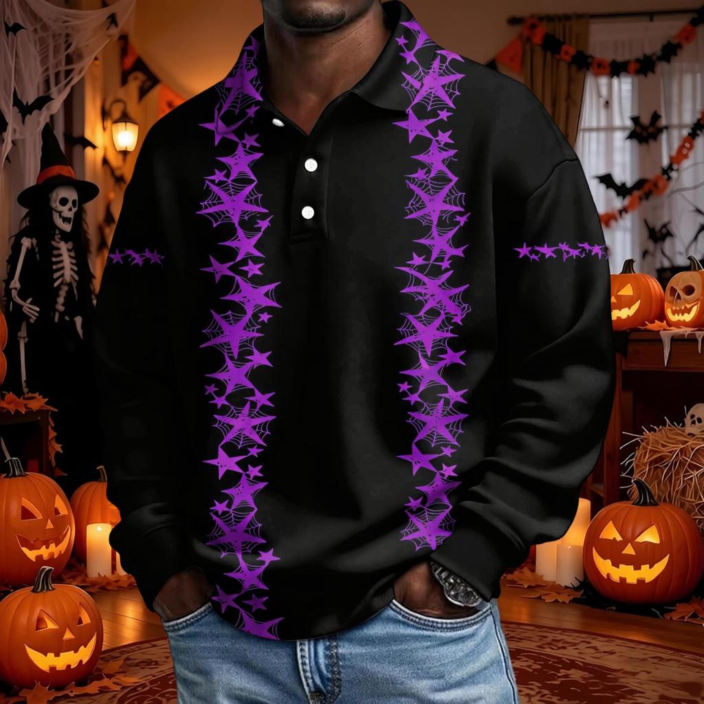 Men's Long Sleeve Loose Fit Casual T-Shirt for Halloween Party or Everyday Wear