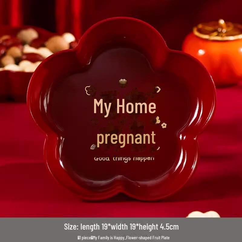 Red Festive Wedding Candy & Dried Fruit Plate for Engagement or Living Room