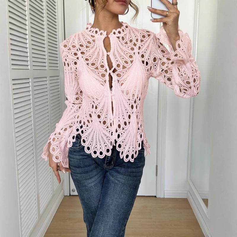 Women's Autumn Knit Lace Bell Sleeve Top