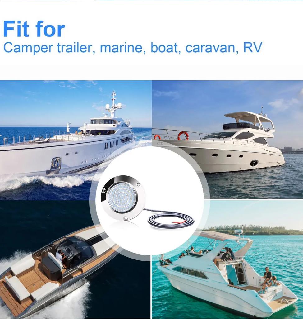 2PCS 90LED Round Chrome Marine LED Yacht Light Underwater Light Super Bright Stainless Pontoon Waterproof Boat Marine Lights