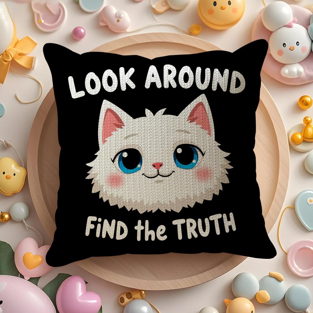Kawaii Cat Cushion Cover DoubleSided Printed Organic Linen Pillow Cover Decorative for Sofa Home