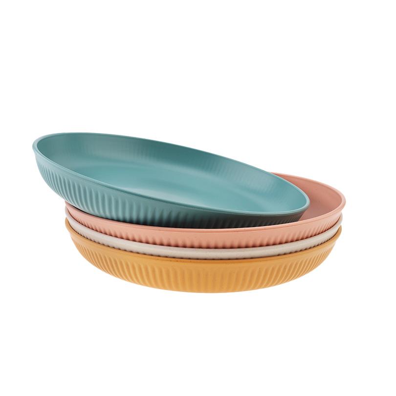4pcs 8.9 Inch Unbreakable Lightweight Plates Wheat Straw Fiber FoodGrade Mixed Color Deep Plates Microwave and Dishwasher Plates