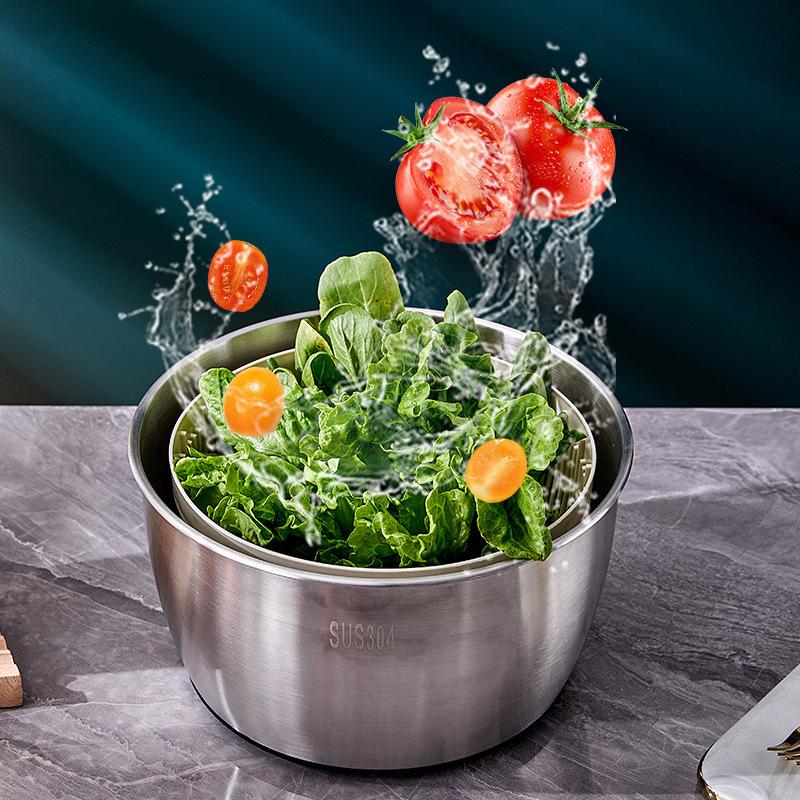 6L Salad Spinner Stainless Steel Large Vegetable Washer With PP Lid For Fruit Washer Pasta & Fries Spinner Salad Dryer