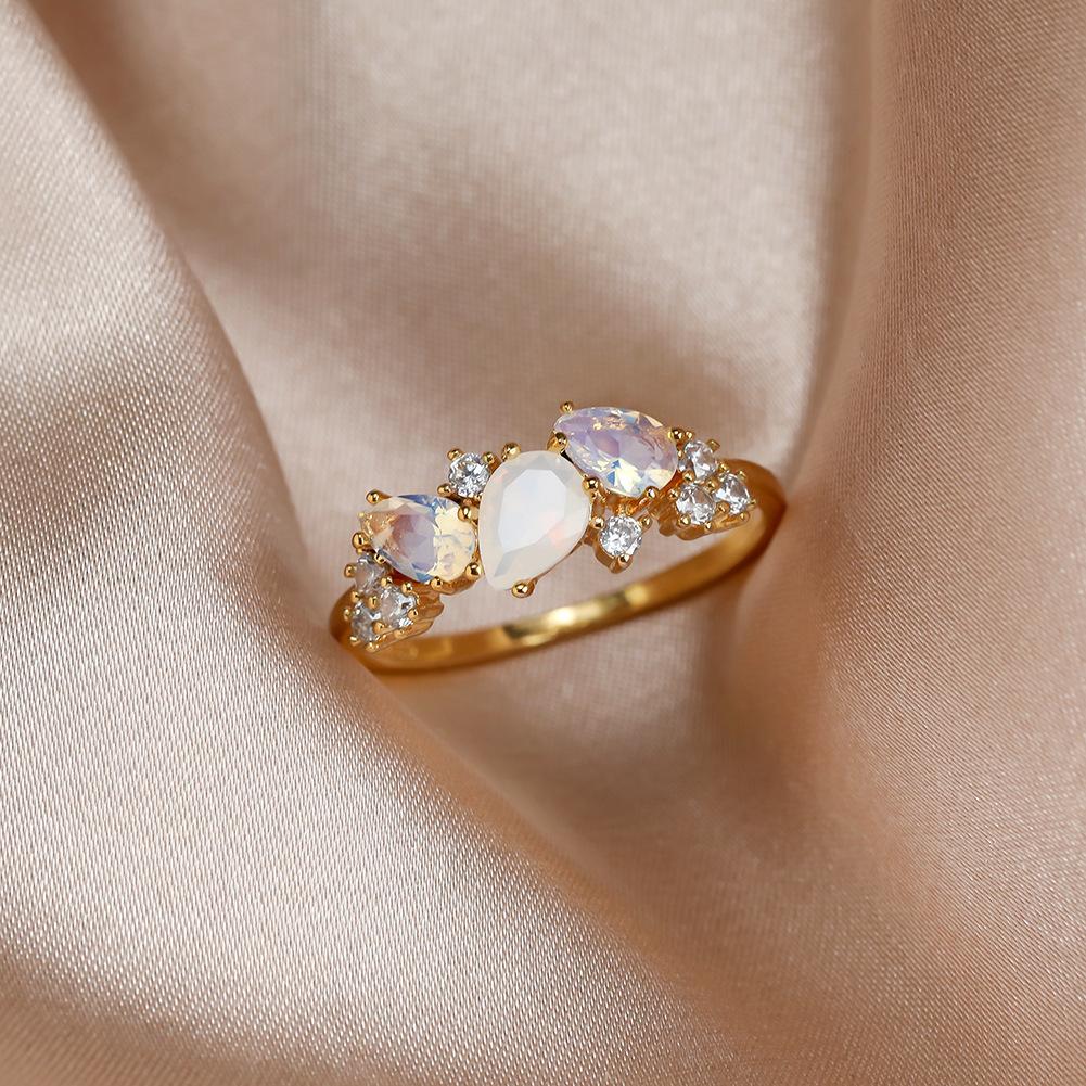 New diamond-encrusted water drop shape ring design simple niche ring ring for girlfriend gift no. 5