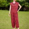 Women's Summer Cotton Linen 2-Piece Set, Plus Size Sleeveless Top & Pants Outfit (XL-5XL)