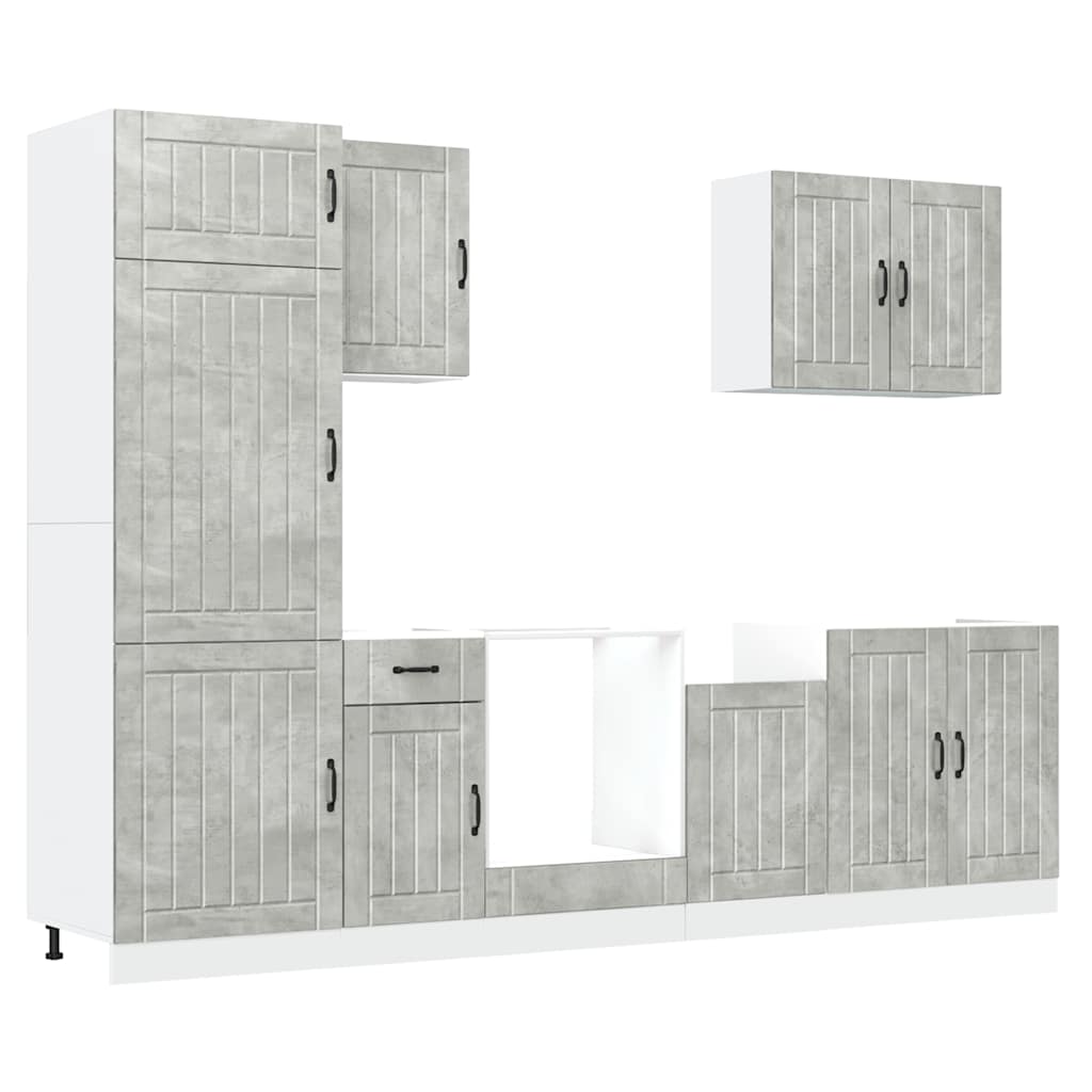 Kitchen Cabinet Set, Kalmar, 7-Piece, Concrete Gray