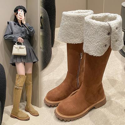 Schuhe für Frauen 2024 Neue Mode Runde Kappe frauen Knie-Hohe Stiefel Winter Pelz Warme Plattform Hohe Stiefel Zapatos De Mujer