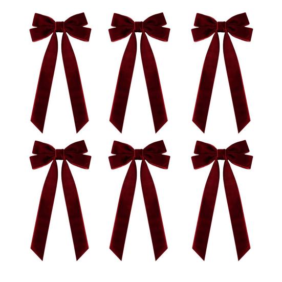 6Pcs Velvet Ribbon Bow Tie Christmas Tree Decorations Xmas Ornaments for Home Party Garland Festive Holiday Decor Indoor Outdoor Use