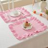 French Design Cloth Placemat Ruffle Edges Gingham Plaids Washable Table Mat For Banquets Wedding Parties Home Decors
