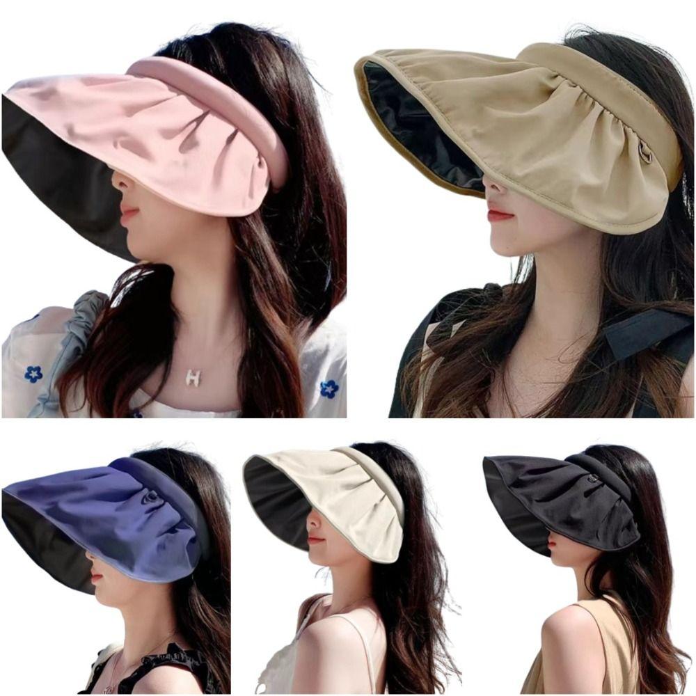 

Wide Brim Shell Sunshade Hats Solid Color Sun Protection Cap Outdoor Beach Hats Travel розовый